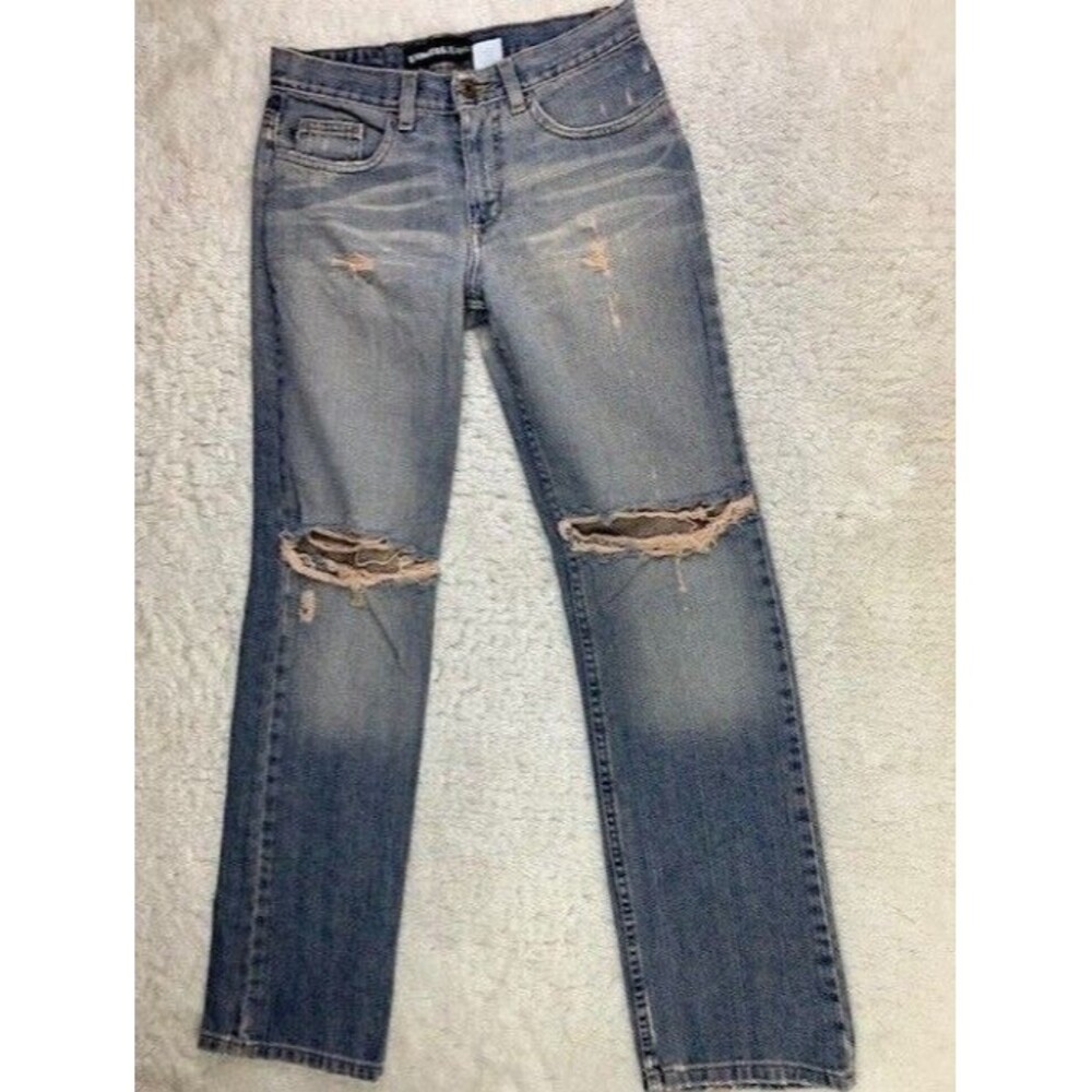 Express Size 1/2 Womens Jeans Cotton Distressed Straight Light Wash Cotton